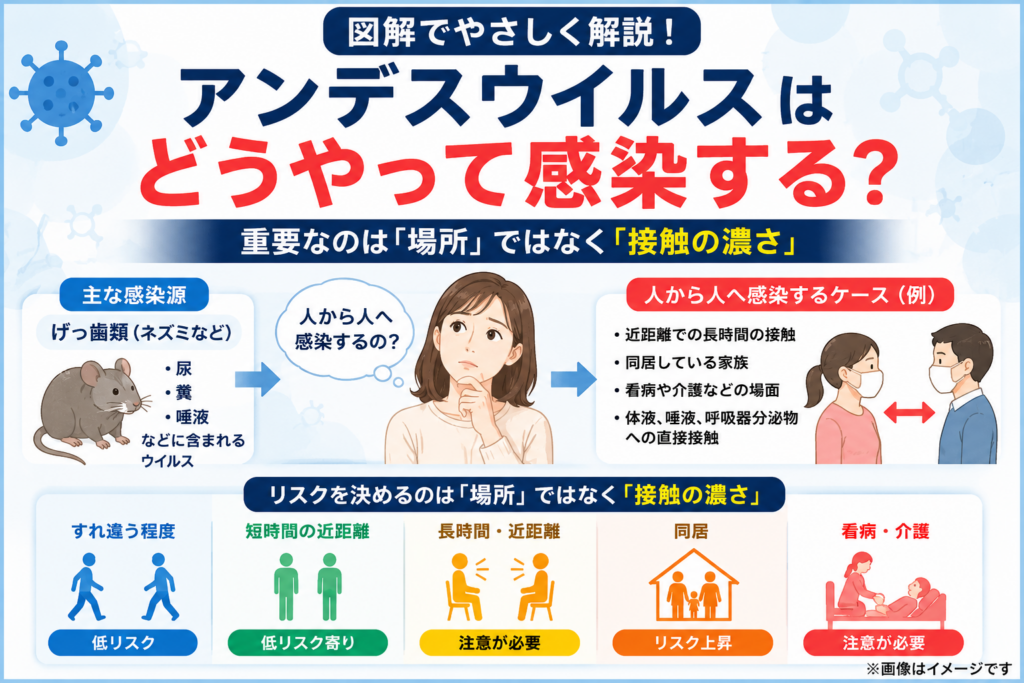 アンデスウイルスの感染経路図解