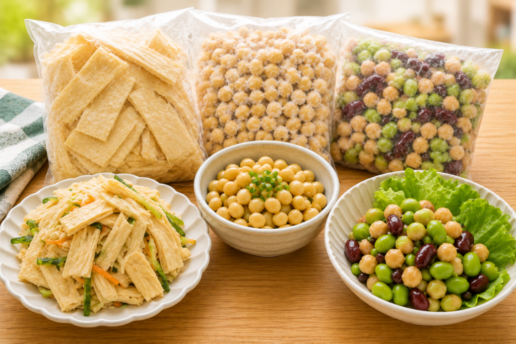 温かみのある豆料理の盛り合わせ