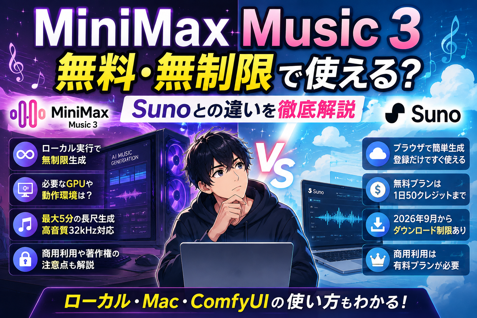 MiniMax Music 3とSuno徹底比較